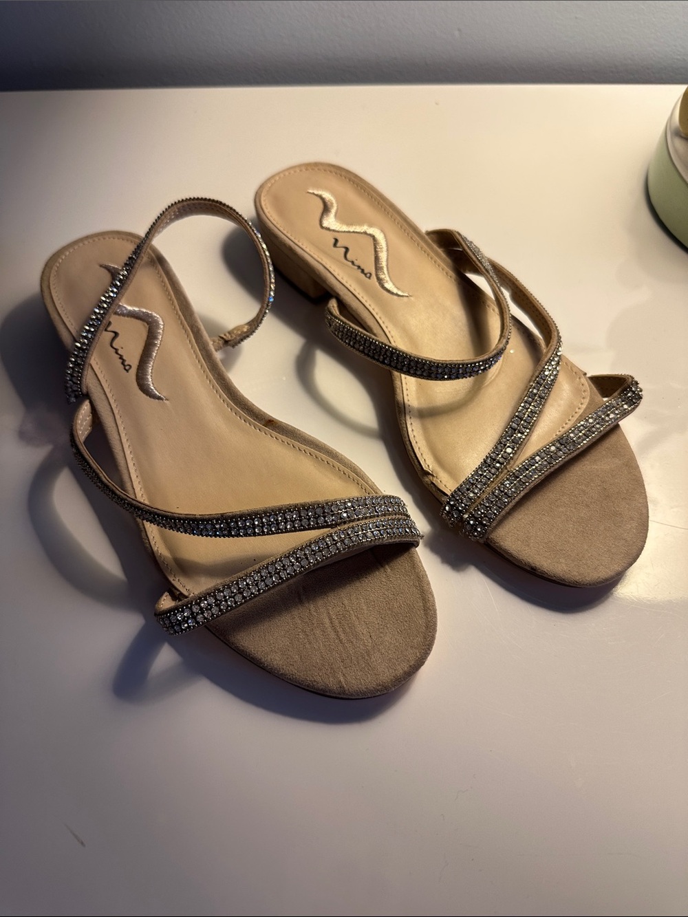 Nina Champagne Crystal-Strap Slide Sandals